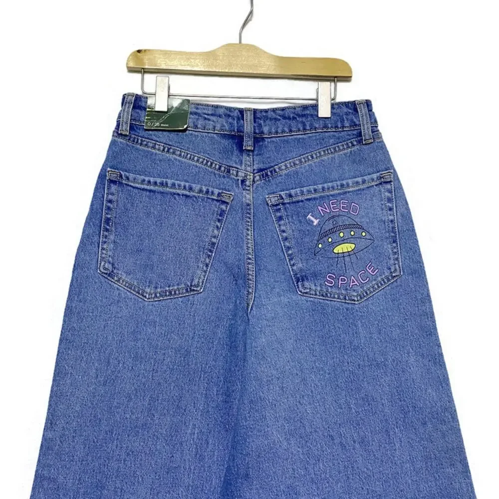 Wild Fable Jeans Women's Size 0 I Need Space Graphics Distressed Bottom NEW